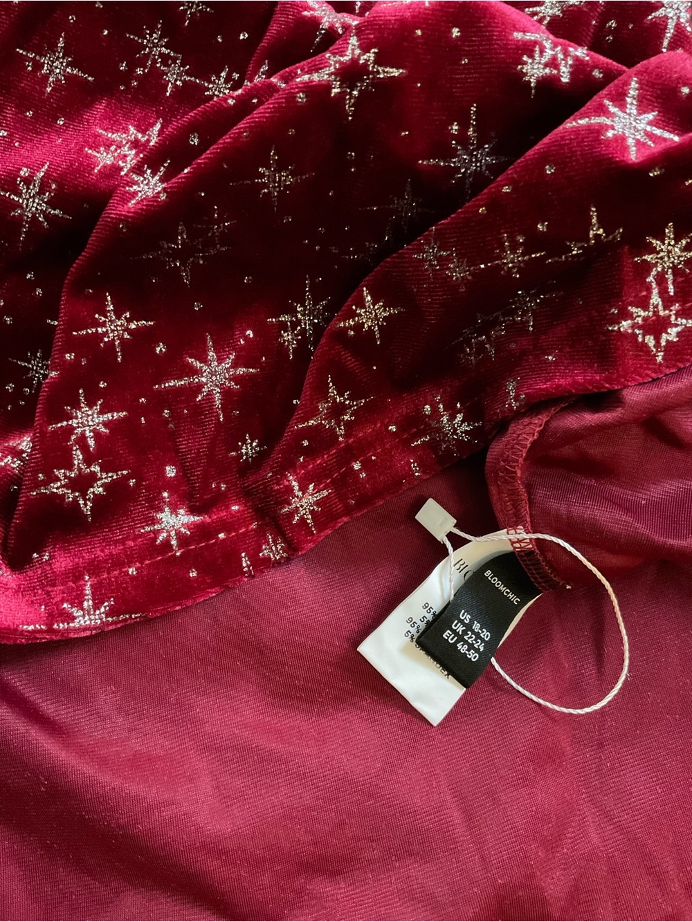 BloomChic Red Velvet Midi Dress with Silver Star Accents - Picture 6 of 6